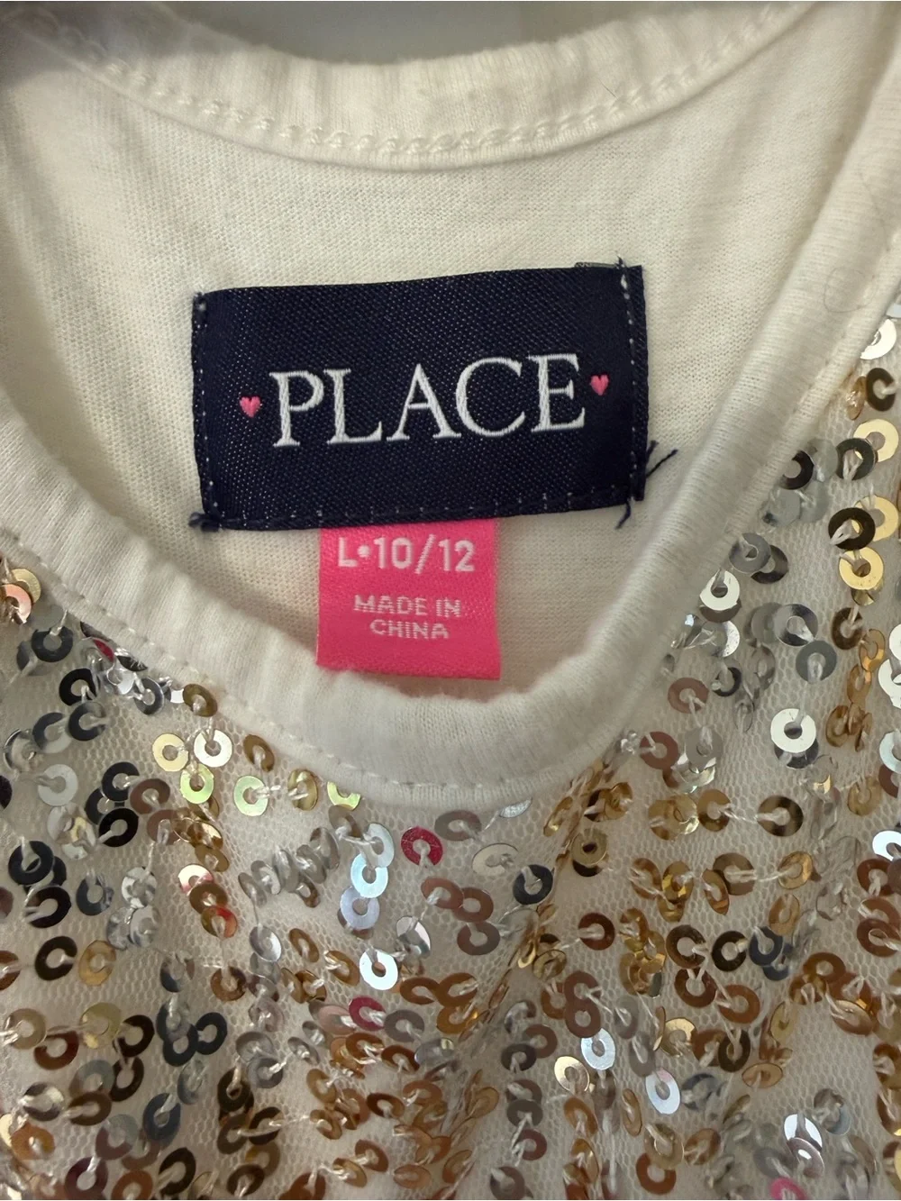 The Children's Place Ivory and Gold Sequin Tulle Party Dress
